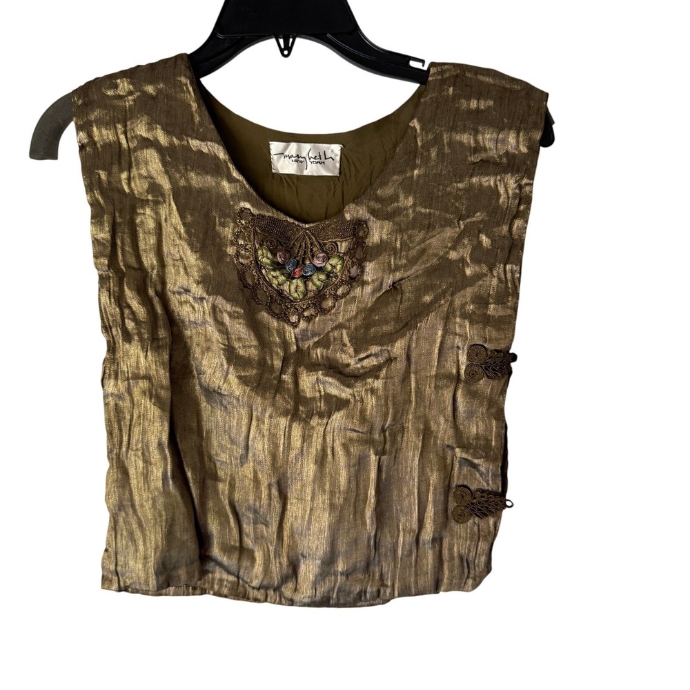 VTG Mary Heth New York Renaissance Top Embroidered Brocade Tank M Fairy Gold